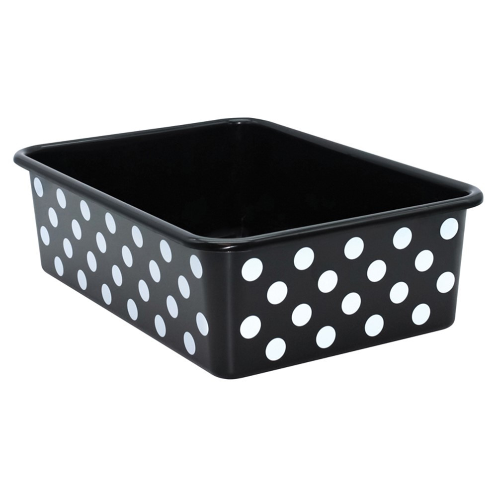 White Polka Dots on Black Large Plastic Storage Bin - TCR20420 | Teacher Created Resources | Storage Containers