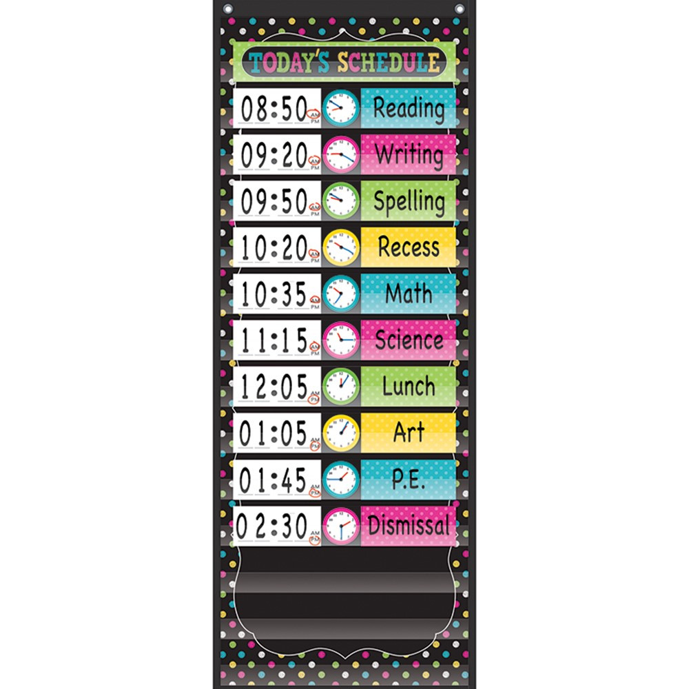 TCR20752 - Chalkboard Brights 14 Pocket Daily Schedule Pocket Chart 13X34 in Pocket Charts
