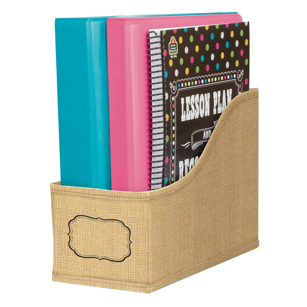 TCR20835 - Burlap Book Bin in Storage Containers