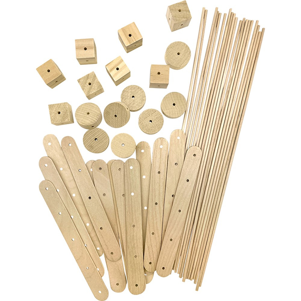 STEM Basics: Wood Construction Kit - 66 Count - TCR20950 | Teacher Created Resources | Wooden Shapes