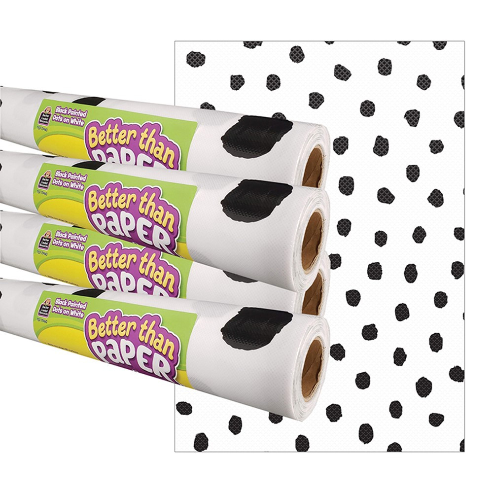 Black Painted Dots on White Better Than Paper Bulletin Board Roll, 4' x  12', Pack of