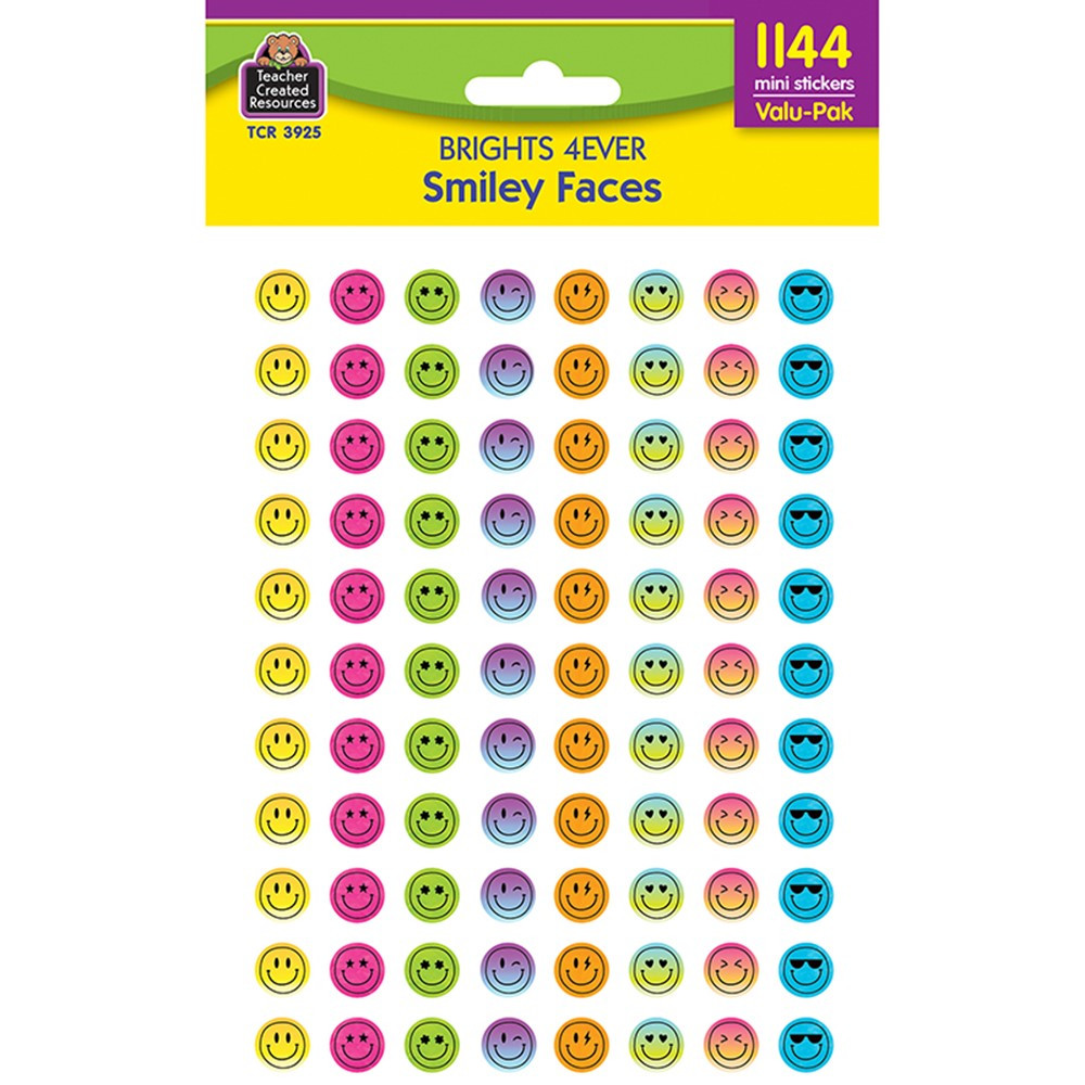 Brights 4Ever Smiley Faces Mini Stickers Valu-Pack - TCR3925 | Teacher Created Resources | Stickers