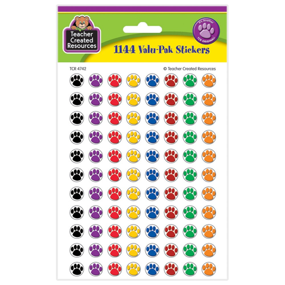TCR4742 - Colorful Paw Prints Mini Stickers Value Pack in Stickers