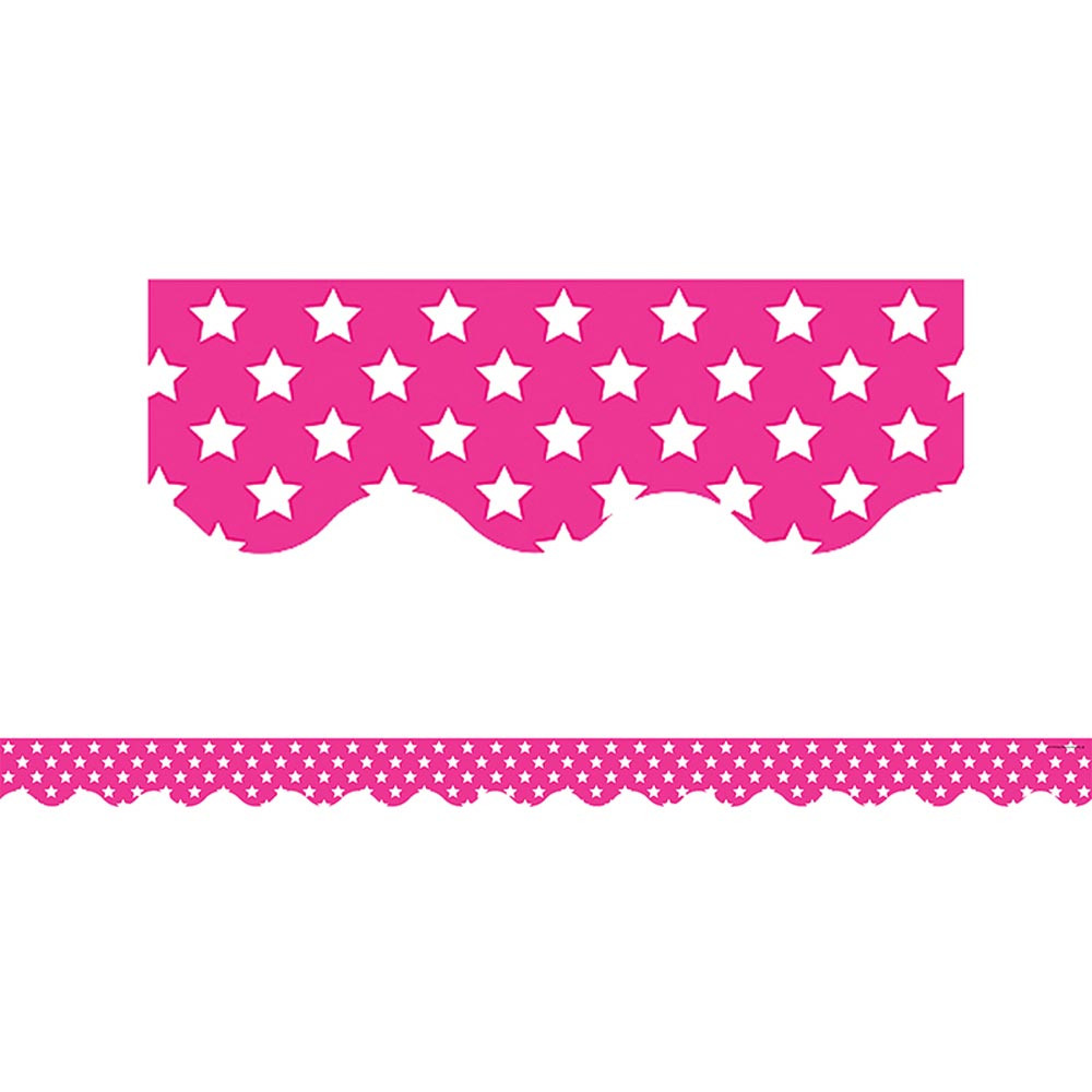 TCR5091 - Pink With White Stars Scalloped Border Trim in Border/trimmer