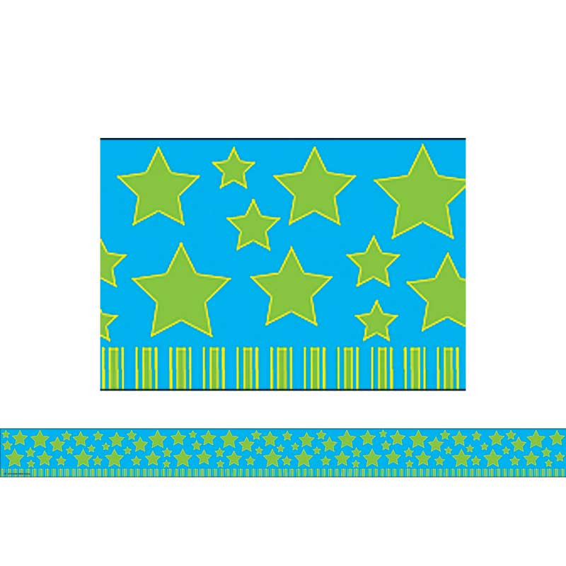TCR5267 - Lime Stars On Blue Straight Border Trim in Border/trimmer