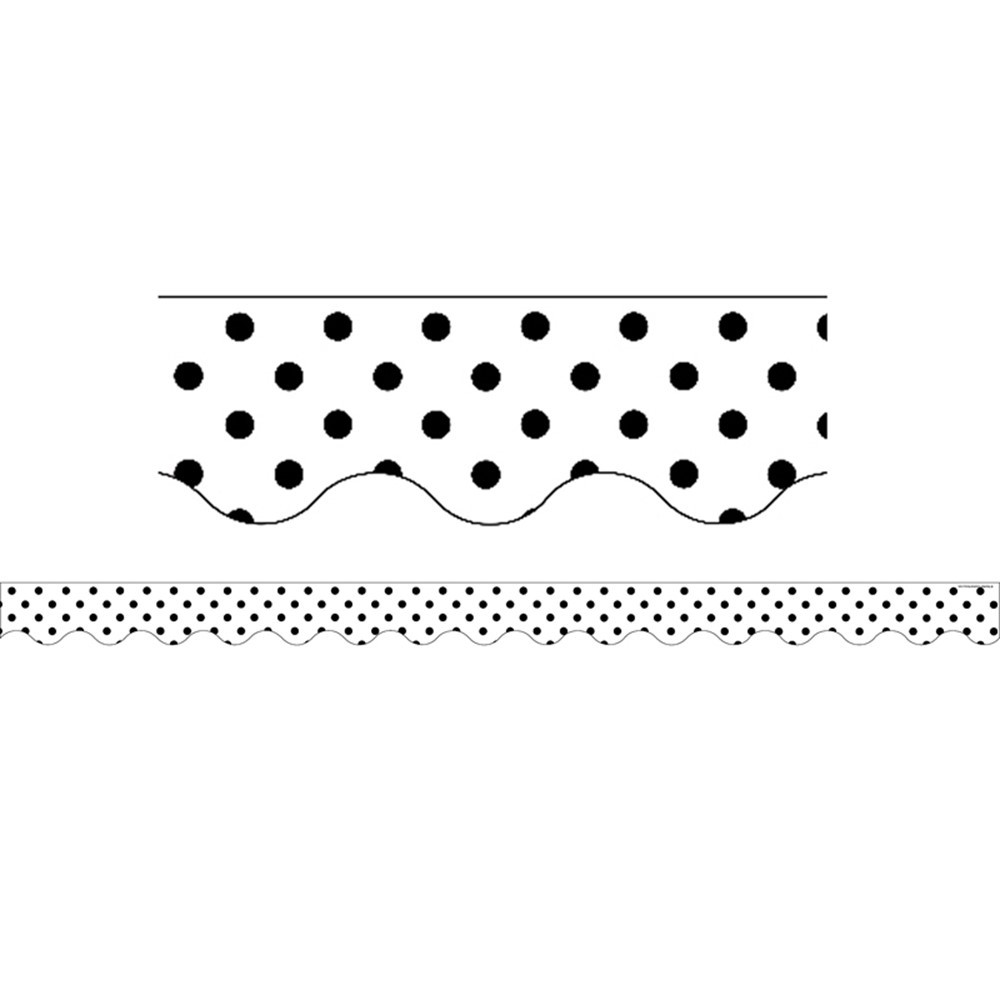 TCR5593 - Black Polka Dots On White Scalloped Border Trim in Border/trimmer
