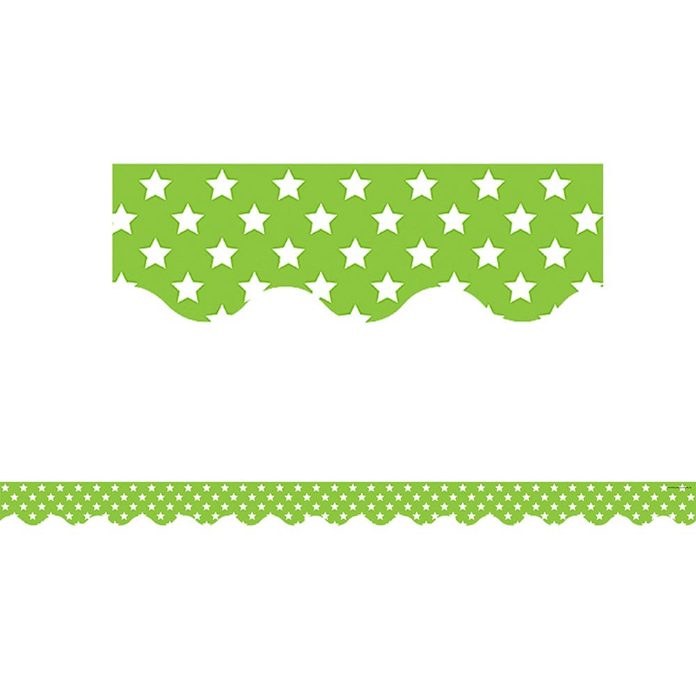 TCR5811 - Lime With White Stars Scalloped Border Trim in Border/trimmer