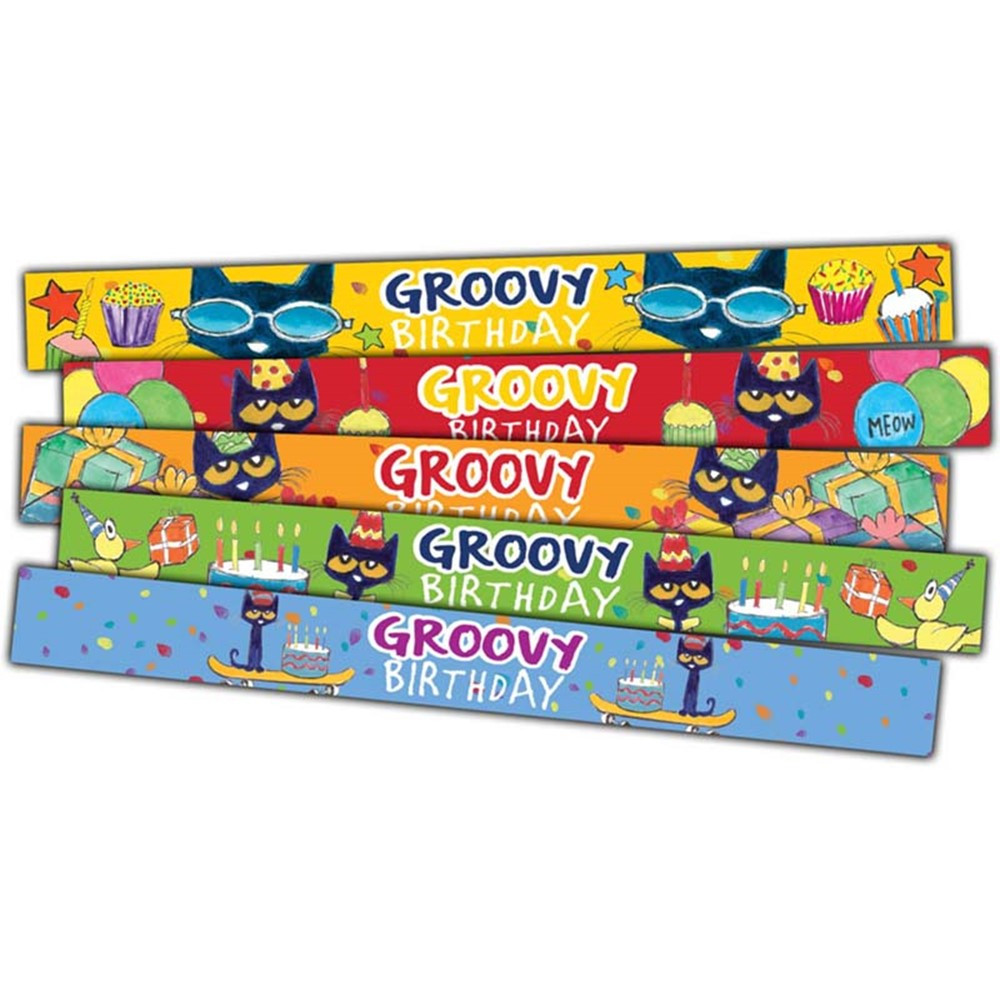 Pete the Cat Groovy Birthday Slap Bracelets, Pack of 10 - TCR62007 | Teacher Created Resources | Motivational