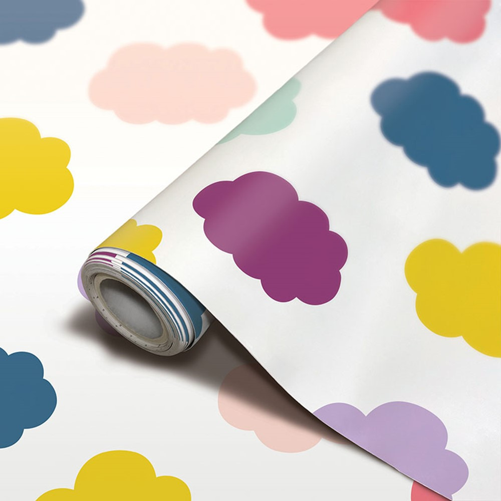 Peel and Stick Decorative Paper Roll, 17-1/2" x 10 ft, Oh Happy Day Clouds - TCR70007 | Teacher Created Resources | Contact Paper