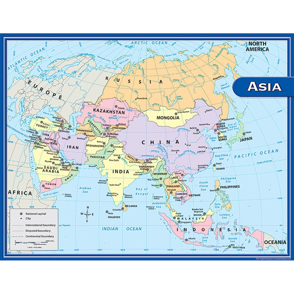 TCR7652 - Asia Map Chart 17X22 in Maps & Map Skills