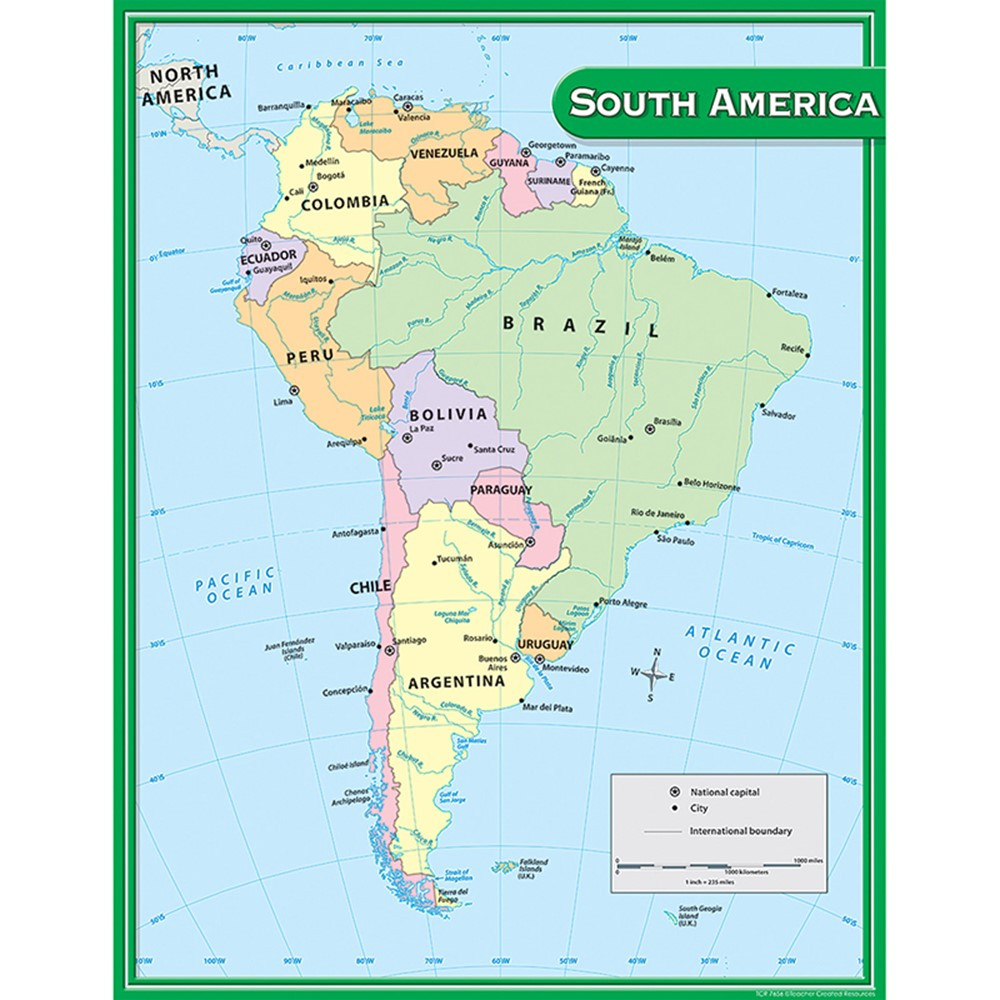TCR7656 - South America Map Chart 17X22 in Maps & Map Skills