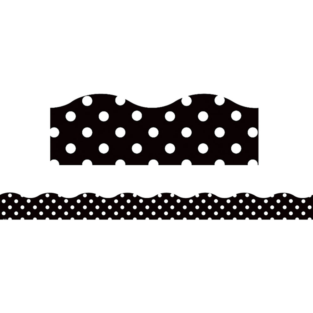 TCR77338 - Black Polka Dots Scalloped Borders Clingy Thingies in Border/trimmer