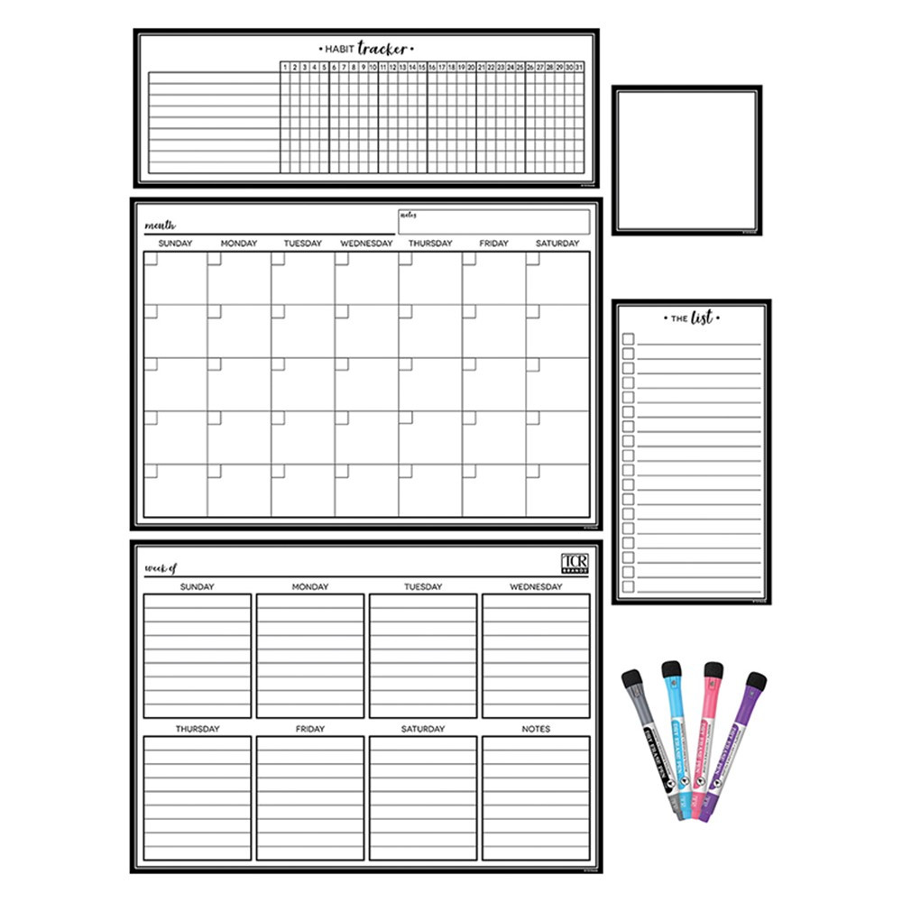 Black & White Dry-Erase Magnetic Calendar Set - TCR77407 | Teacher Created Resources | Calendars