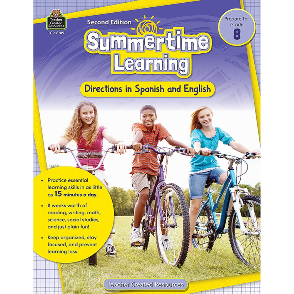 Summertime Learning: English and Spanish Directions, Grade 8 Second Edition (Prep) - TCR8189 | Teacher Created Resources | Skill Builders