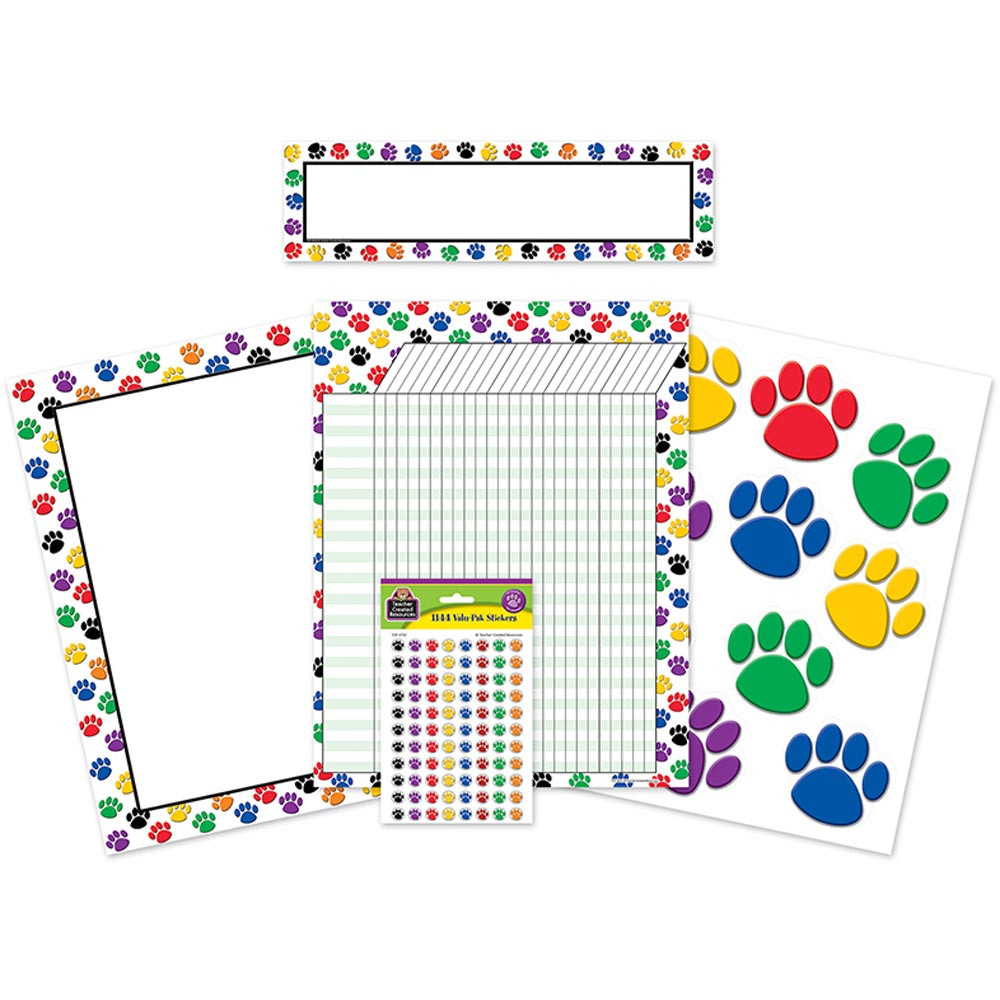TCR9955 - Colorful Paw Prints Classroom Pack in Classroom Theme