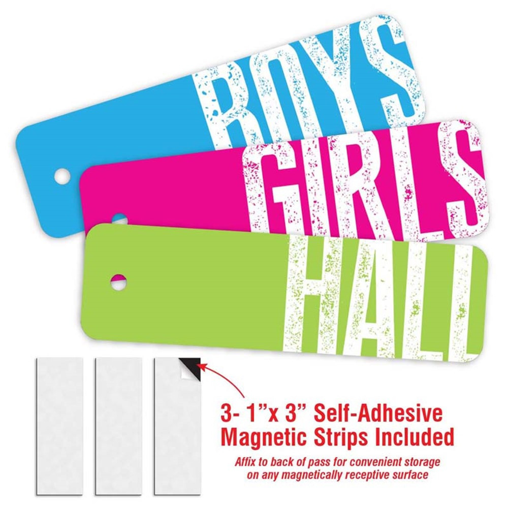 Big Type Design- 3 Plastic Passes in each pack: 1-Boy, 1- Girl, 1- Hall - TOP10187 | Top Notch Teacher Products | Hall Passes