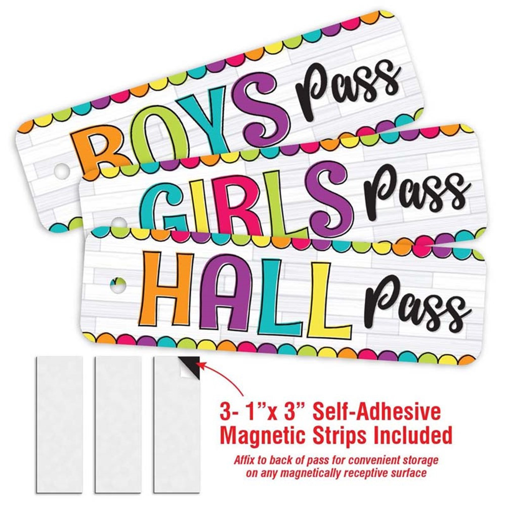 DIY Dots Design- 3 Plastic Passes in each pack: 1-Boy, 1- Girl, 1- Hall. Includes 3- Adhesive Magnetic Strips to adhere to the back of the passes to make them suitable for storage on all Magnetic Receptive Surfaces - TOP10189 | Top Notch Teacher Products 