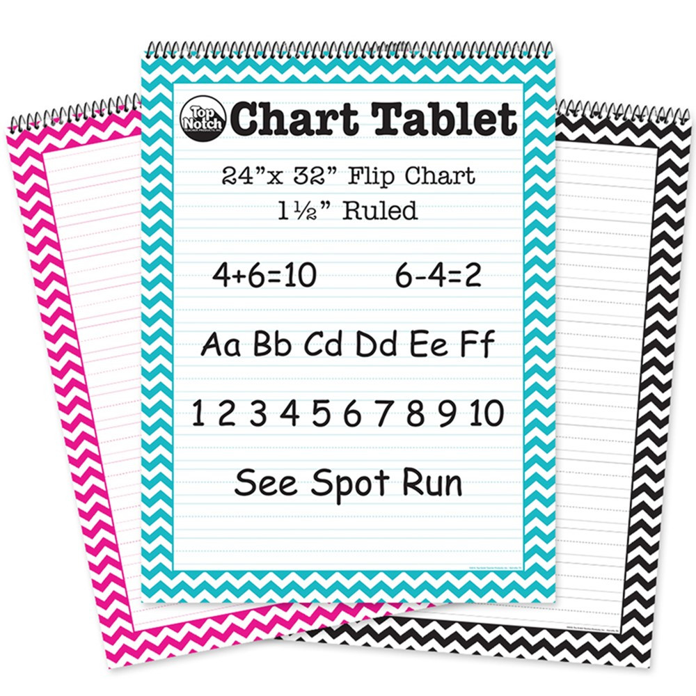 Chart Tablet, 24" x 32", 1-1/2" Ruled, Chevron, 25 Sheets, 3-Pack, Pink/Teal/Black - TOP3837 | Top Notch Teacher Products | Chart Tablets