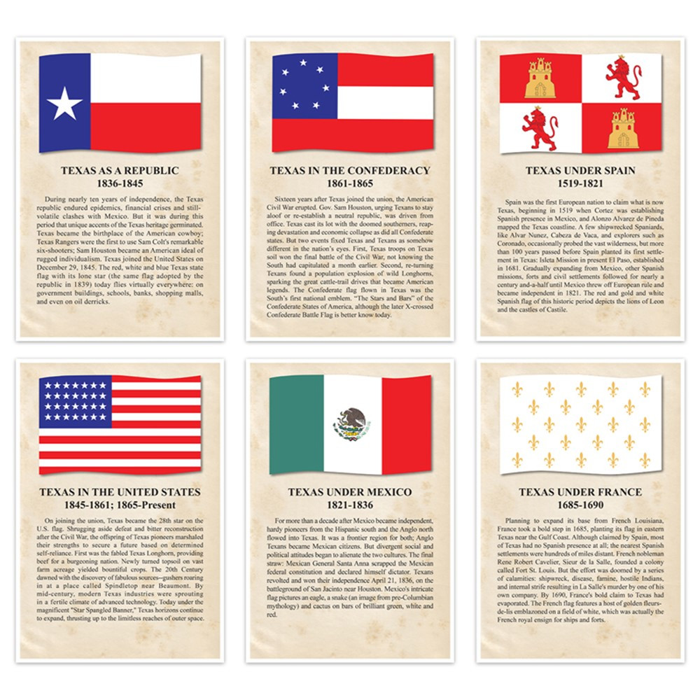 Historic Flags of Texas, 6-Piece Set - TOP404 | Top Notch Teacher Products | History