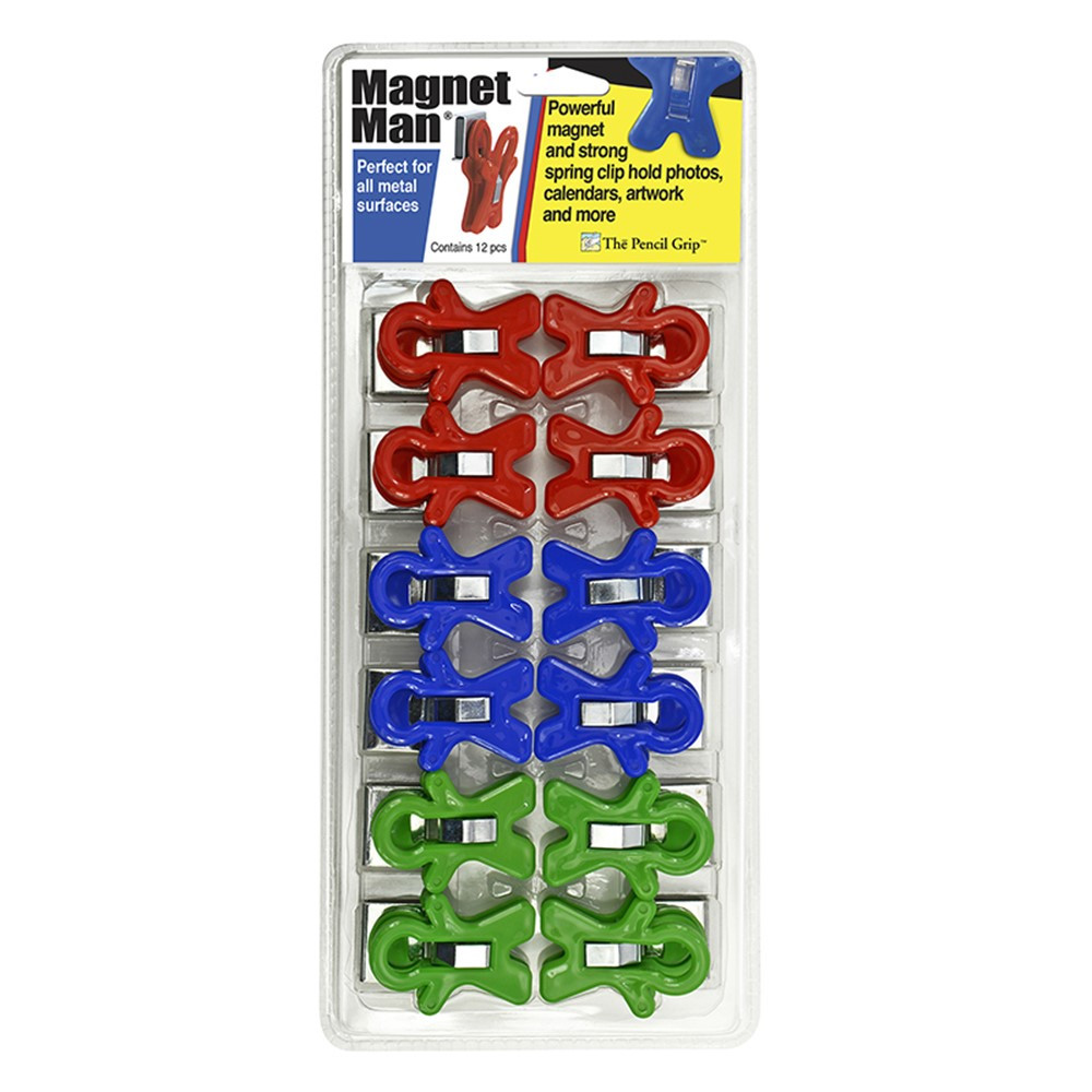 Magnet Man Magnetic Clip, Assorted Colors, Clamshell, Pack of 12 - TPG13212P | The Pencil Grip | Clips