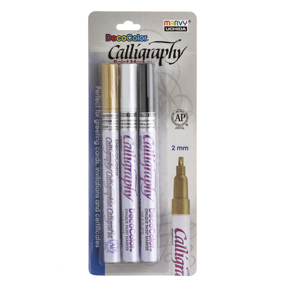 Calligraphy Paint Marker Set, Black, Gold & White - UCH1253C | Uchida Of America, Corp | Markers