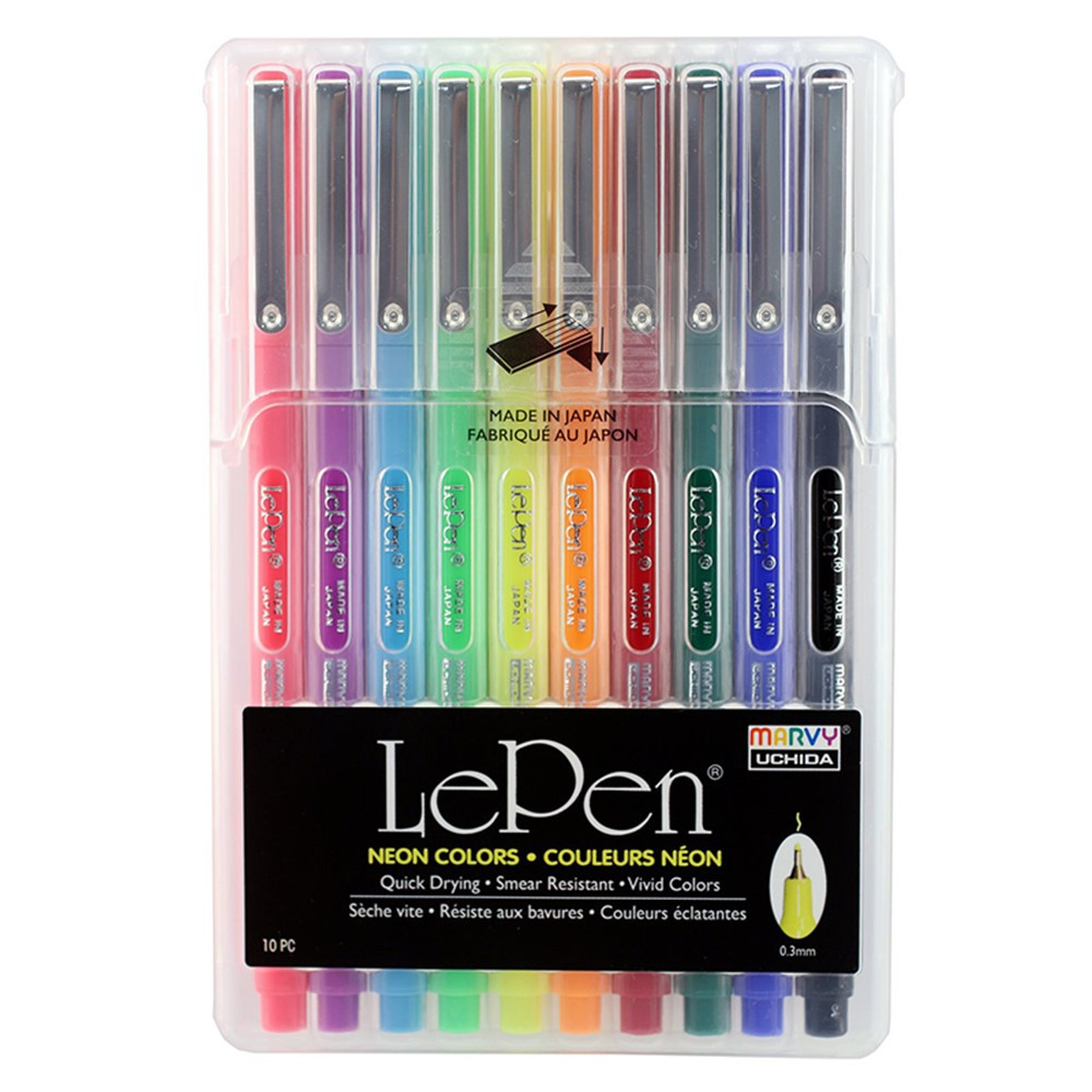 LePen Micro-Fine Point Pen, Neon, 10 Colors - UCH430010F | Uchida Of America, Corp | Pens