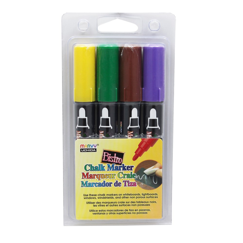 UCH4804D - Bistro Chalk Markers Brd Tip 4 Clr Set Brown Green Yellow Violet in Markers