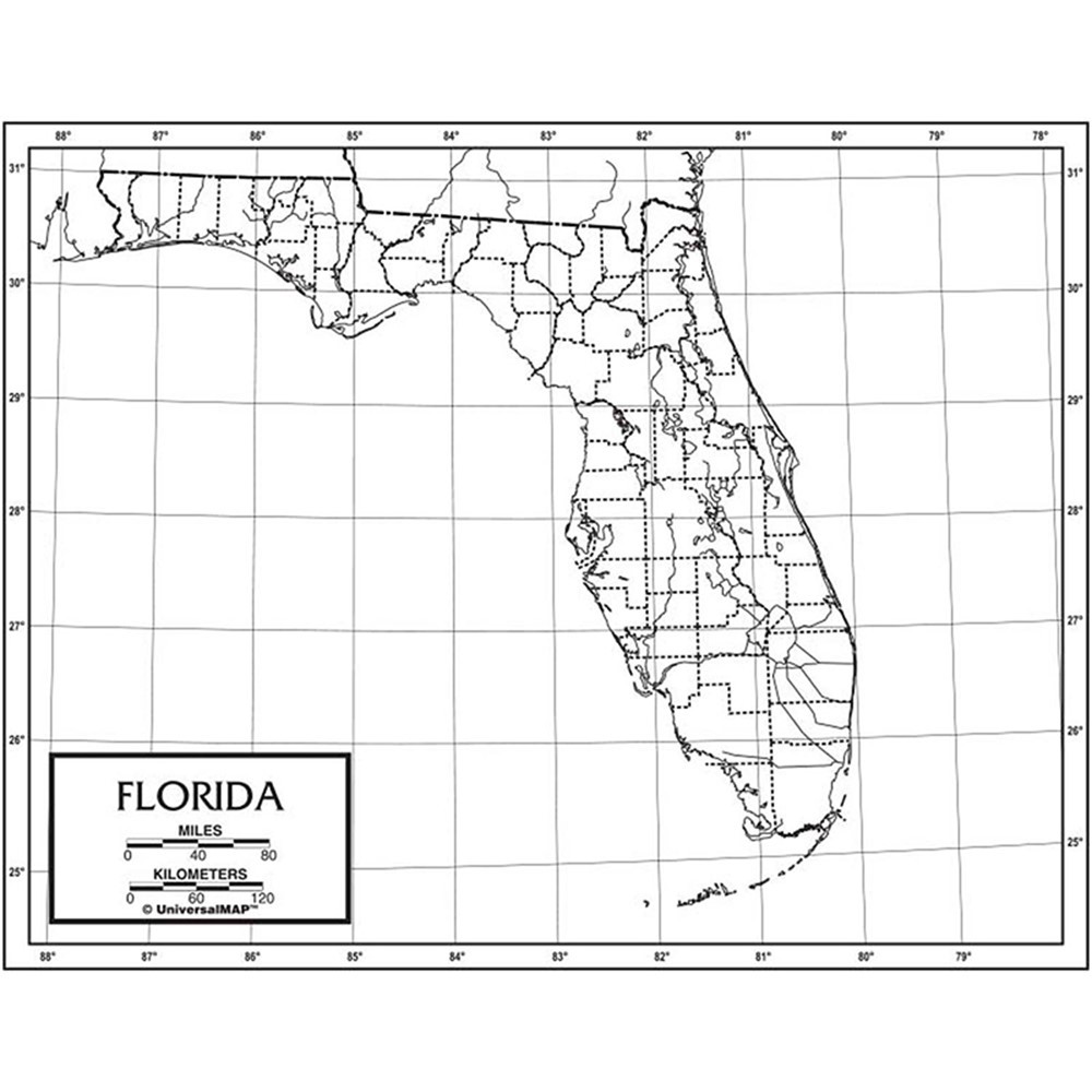 Outline Map Laminated Florida Uni21231 Kappa Map Group