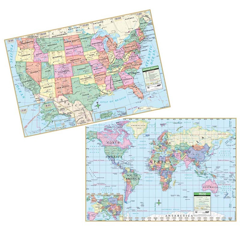 UNI2517627 - Us & World Political Rolled Map Set 40 X 28 in Maps & Map Skills