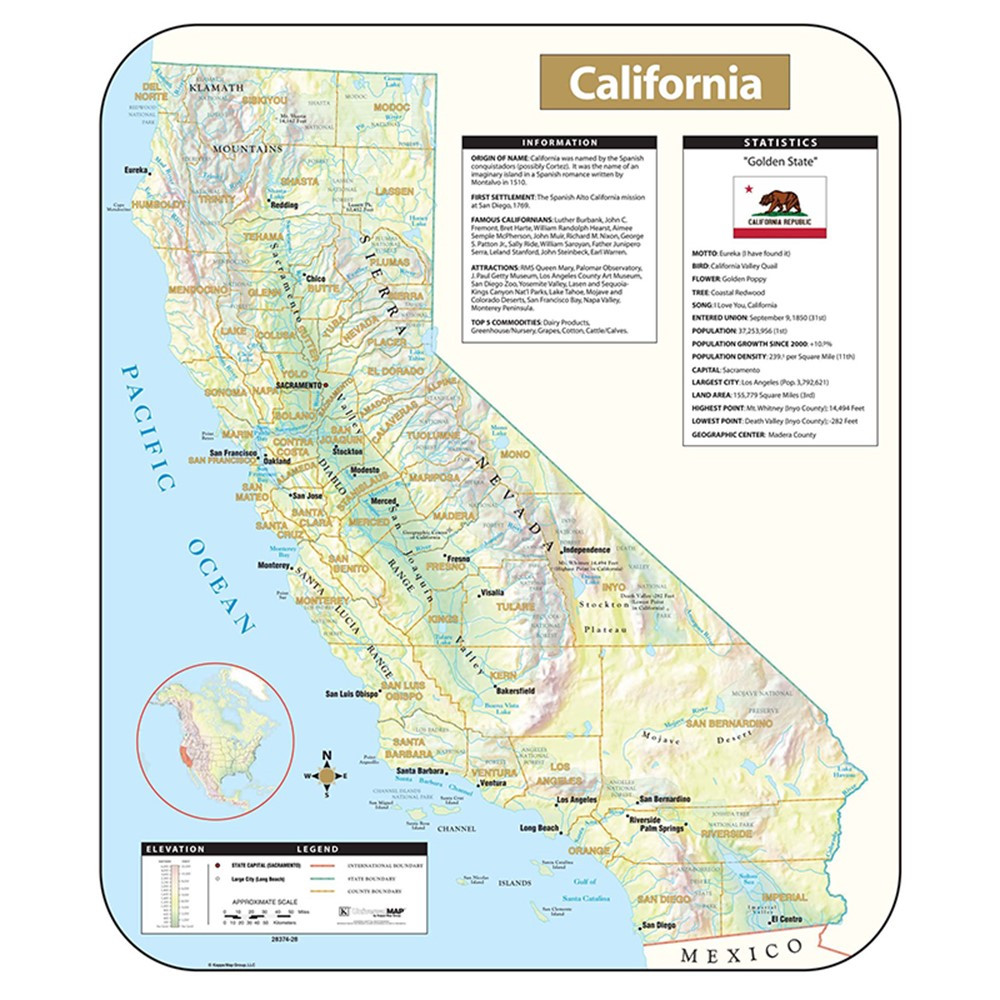 UNI28374 - Shaded Relief Map Rolled California in Maps & Map Skills