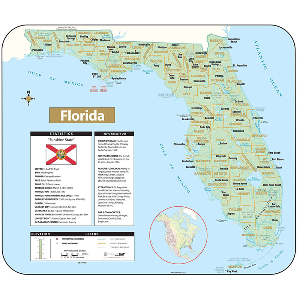 UNI28378 - Shaded Relief Map Rolled Florida in Maps & Map Skills