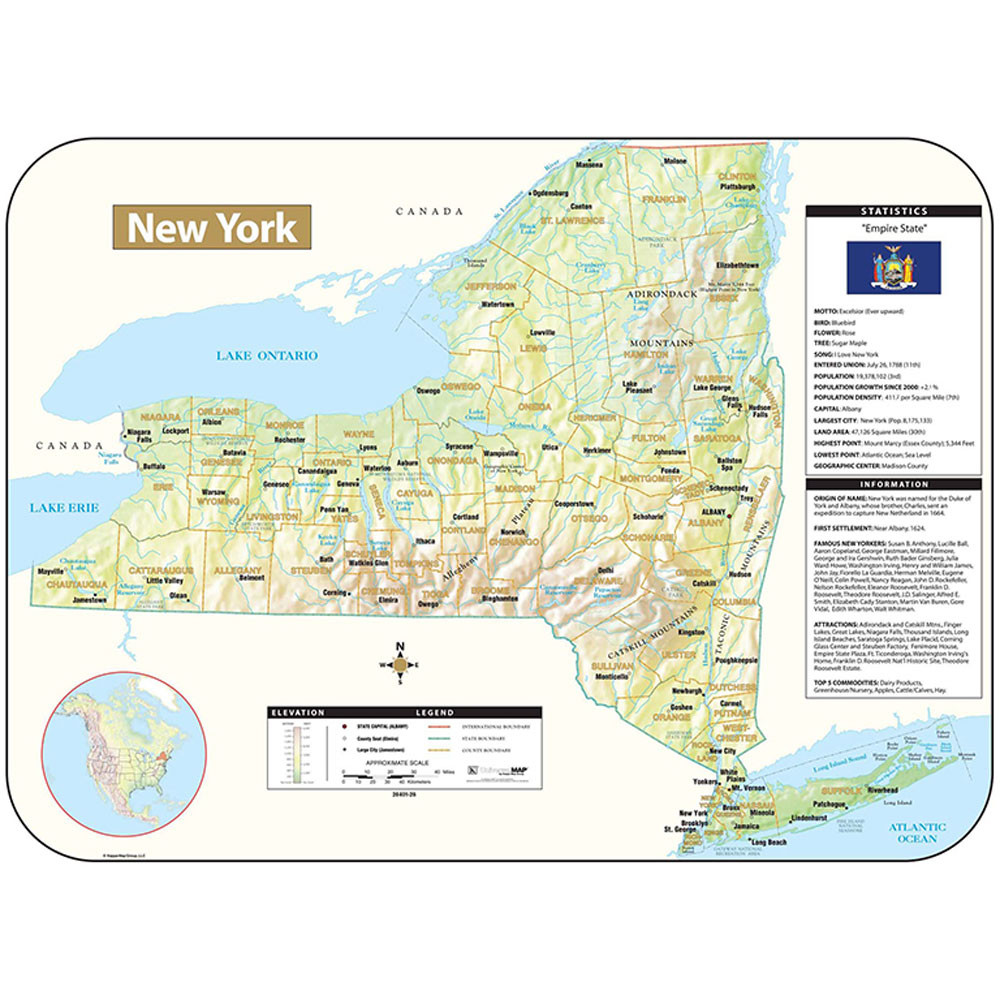 UNI28401 - Shaded Relief Map Rolled New York in Maps & Map Skills