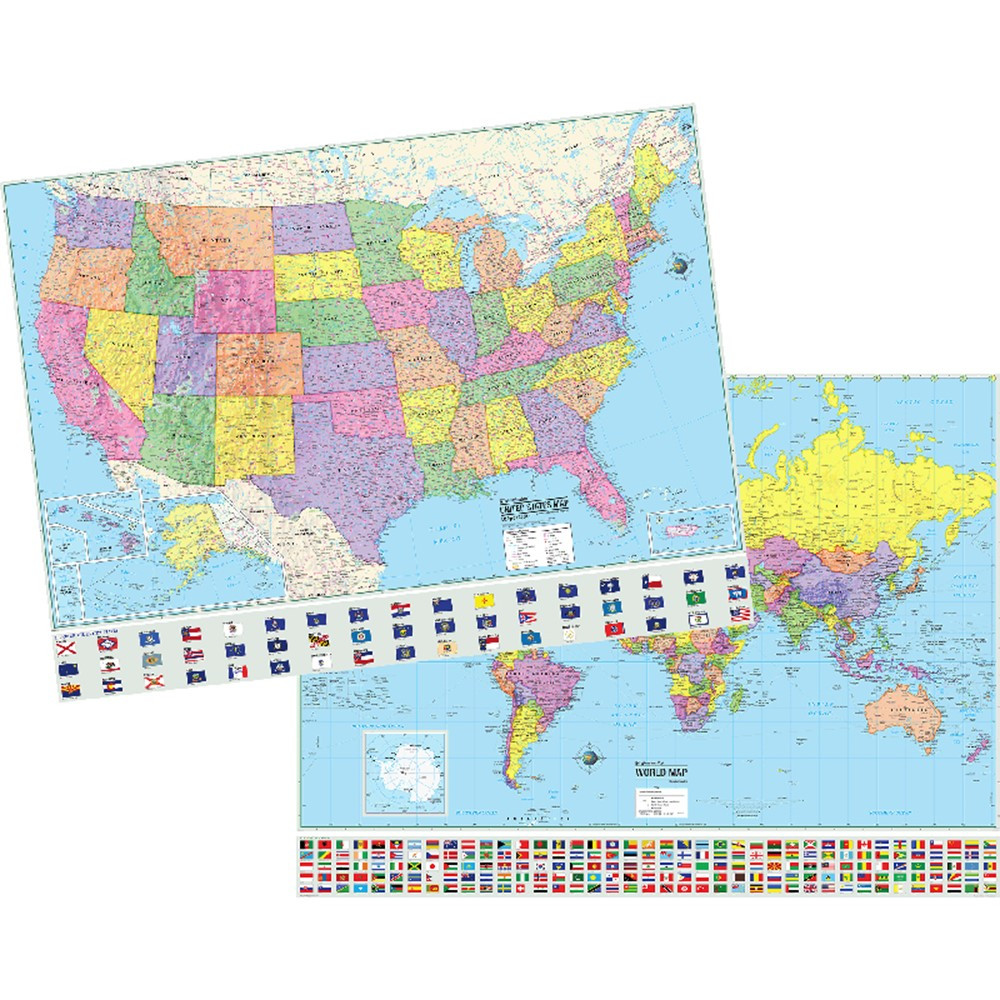 UNI2982227 - Us & World Adv Politcal Map Set Rolled 50X38 in Maps & Map Skills