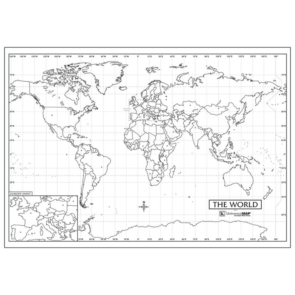 Laminated World Outline Rolled Map, 40W x 28"H - UNIM1501727 | Kappa Map Group / Universal Maps | Maps & Map Skills"