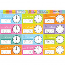Smart Poly Single Sided PosterMat Pals, Telling Time Basic, 12 x 17.25" - ASH95205 | Ashley Productions | Math"