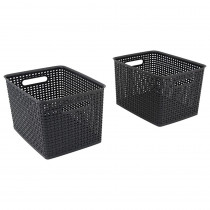 Black Plastic Weave Bins, Large, Pack of 2 - AVT40328 | Advantus | Storage Containers