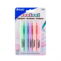 Mini Highlighter with Cap Clip, Pastel, Pack of 5 - BAZ2309 | Bazic Products | Highlighters