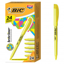 Brite Liner Highlighters Markers, Chisel Tip Super Bright Yellow Fluorescent Highlighters Ink, Won't Dry Out, 24-Count Pack - BICBL241YEL | Bic Usa Inc | Highlighters
