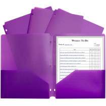 CLI33939 - 2 Pocket Poly Portfolio Purple W/ 3 Hole Punch in Folders