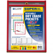 CLI41610 - C Line Reusable 10Pk 6X9 Dry Erase Pockets Assorted Primary in Dry Erase Sheets