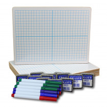Two-Sided Dry Erase Boards, XY Axis/Plain, 9" x 12", with Colored Pens & Erasers, Class Pack of 12 - FLP19100 | Flipside | Dry Erase Boards