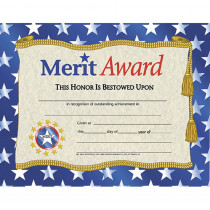 H-VA507 - Certificates Merit Award 30/Pk W/ Stars 8.5 X 11 in Certificates