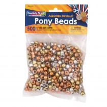 Pony Beads, Gold, Silver & Copper, 6 mm x 9 mm, 500 Count - PACAC3549 | Dixon Ticonderoga Co - Pacon | Beads