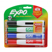 Magnetic Dry Erase Markers with Eraser, Chisel Tip, Assorted, 4-Count - SAN1944728 | Sanford L.P. | Markers