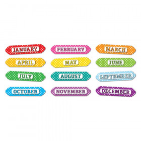 Magnetic Die-Cut Timesavers & Labels, Months of the Year, White Polka Dots On Assorted Colors, 12 Pieces