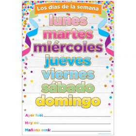 Smart Poly Spanish Chart, 13" x 19", Confetti, Los días de la semana (Days of the Week)