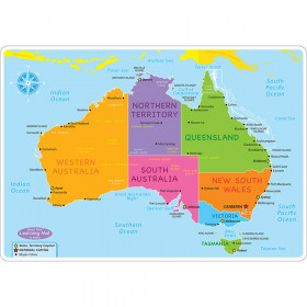 Smart Poly Learning Mats, 12" x 17", Double-Sided, Australian Map Basic, Pack of 10