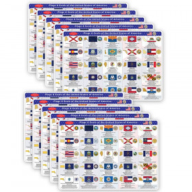 Smart Poly Double-Sided Learning Mats, 12" x 17", US State Flags, Pack of 10