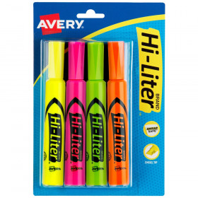 Hi-Liter Desk-Style Highlighters, Assorted Colors, Smear Safe, Nontoxic, 4 Highlighters