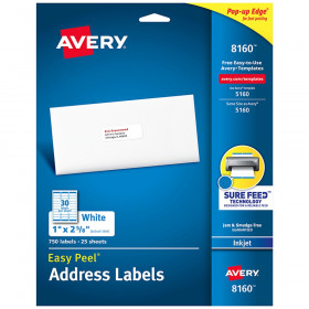 Easy Peel Address Labels, Sure Feed Technology, Permanent Adhesive, 1" x 2-5/8", 750 Labels